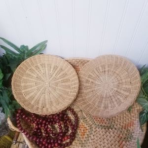 Vintage Other - 2pc Set VTG Wicker Rattan Flat Basket Wall Decor Vintage Other - 2pc Set VTG Wicker Rattan Flat Basket Wall Decor